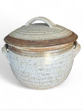 Vintage Stoneware Bundt Pan Bread Baker w Lid Rustic Farmhouse Cottagecore